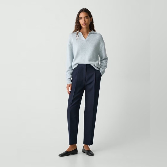 Theory Tapered High-Rise Pant in Wool-Blend Hopsack Navy Blue Women’s Size 6 - Picture 2 of 10